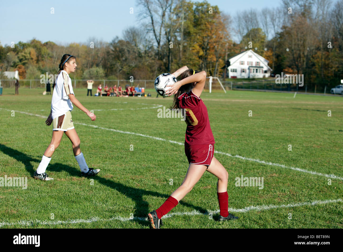 Teenage girls playing high school soccer football Stock Photo Alamy