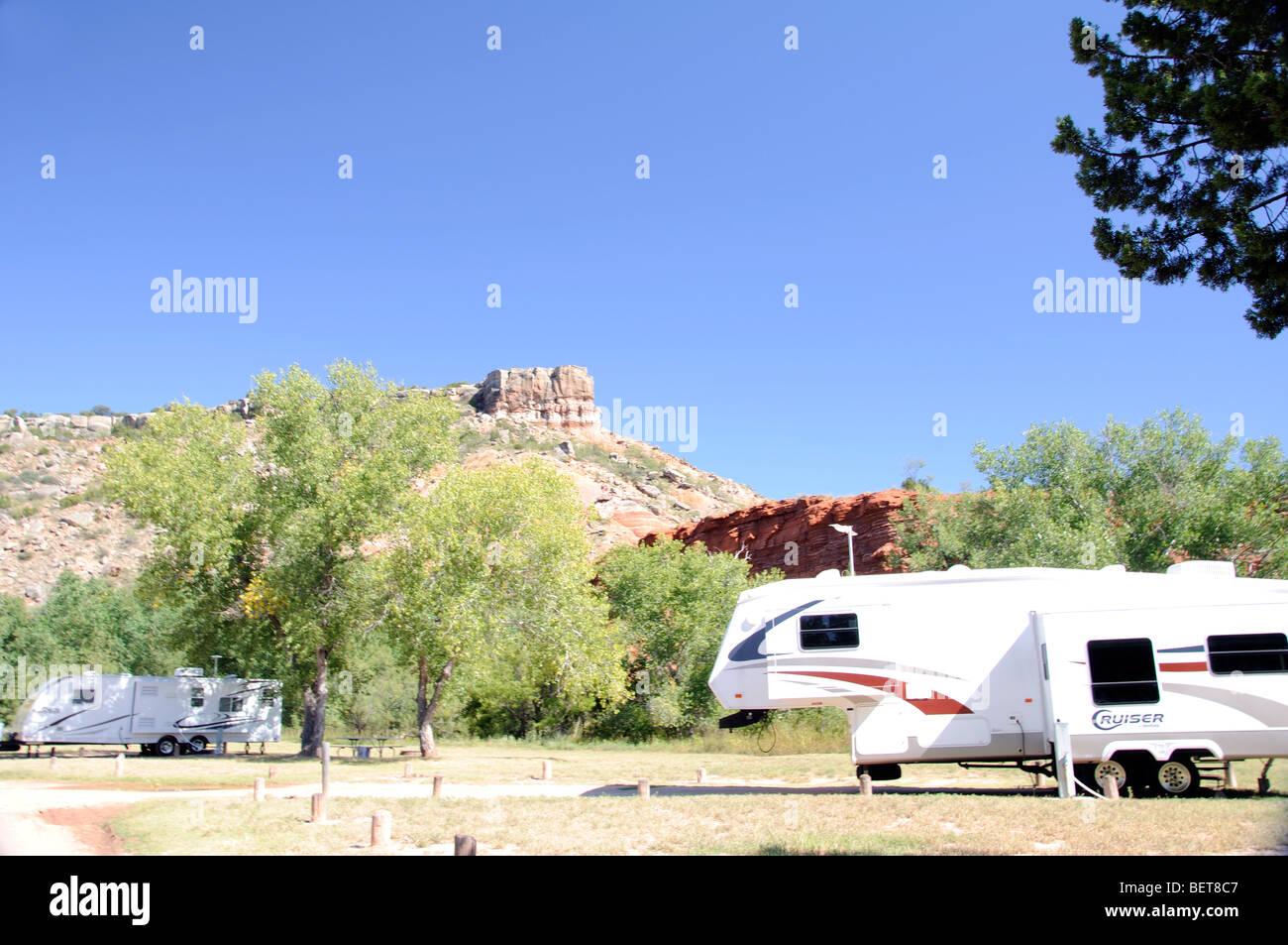RV camping at Palo Duro canyon in Texas USA Stock Photo
