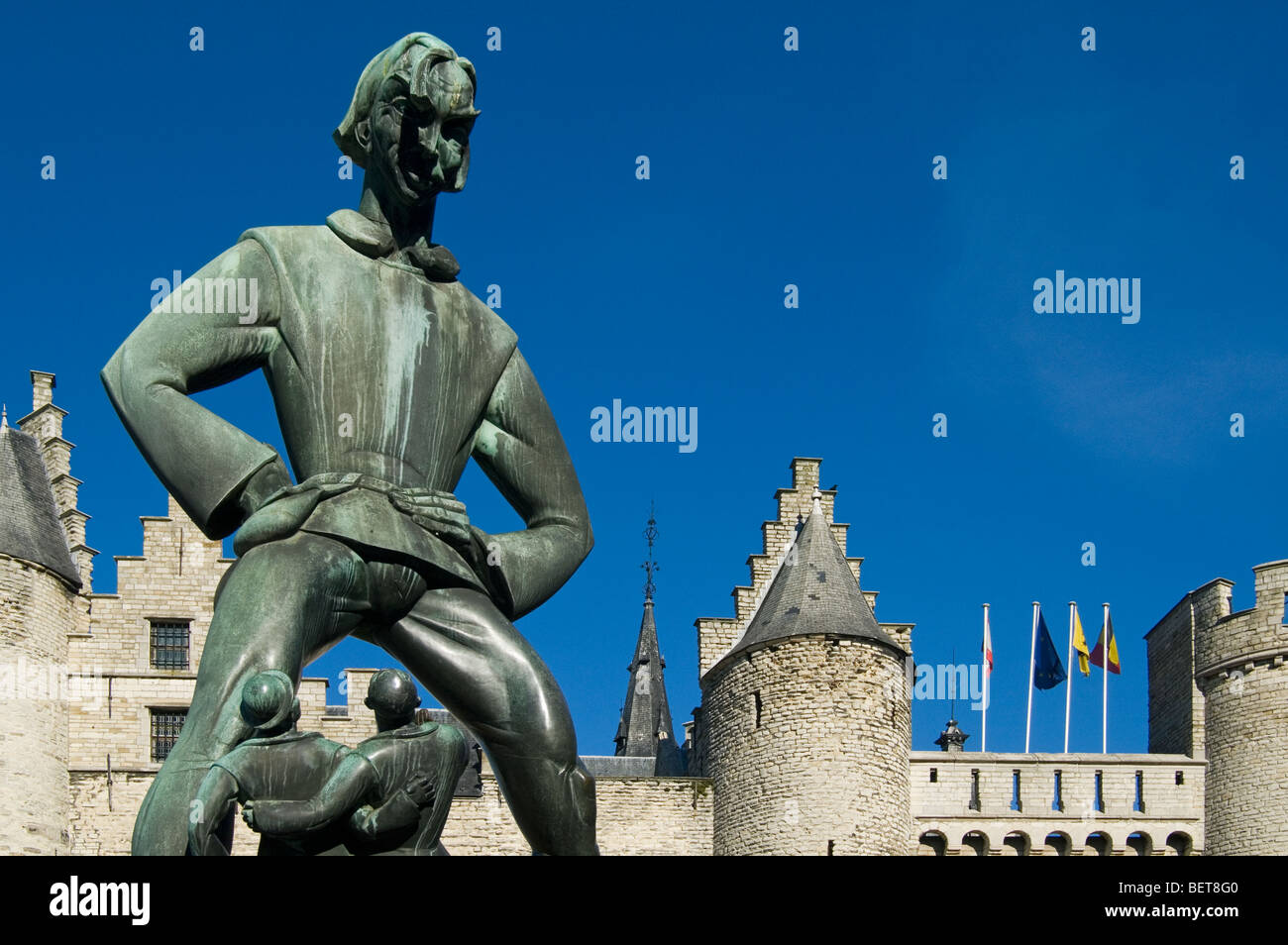 The Lange Wapper statue at the entrance of the castle The Steen on the ...