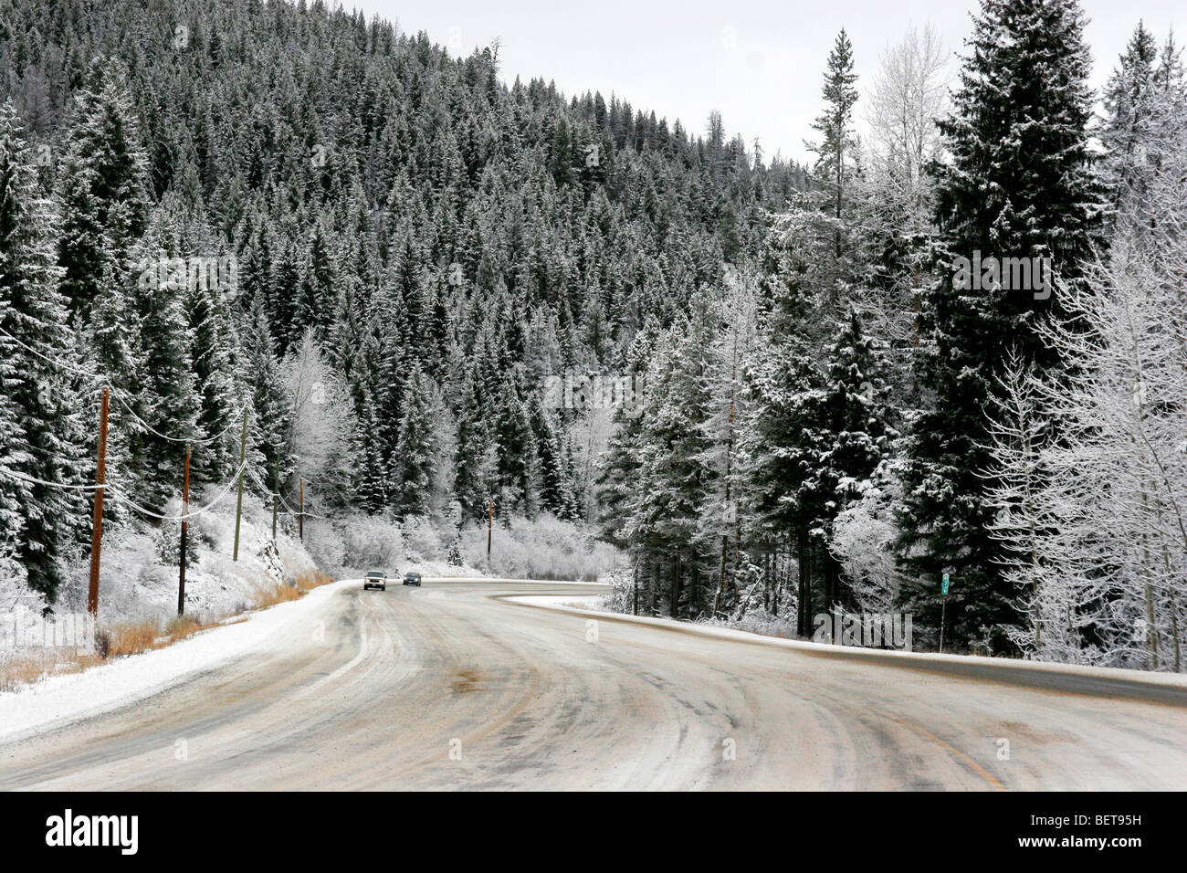 First snowfall of the Winters and Highways, Vancouver BC Canada Stock