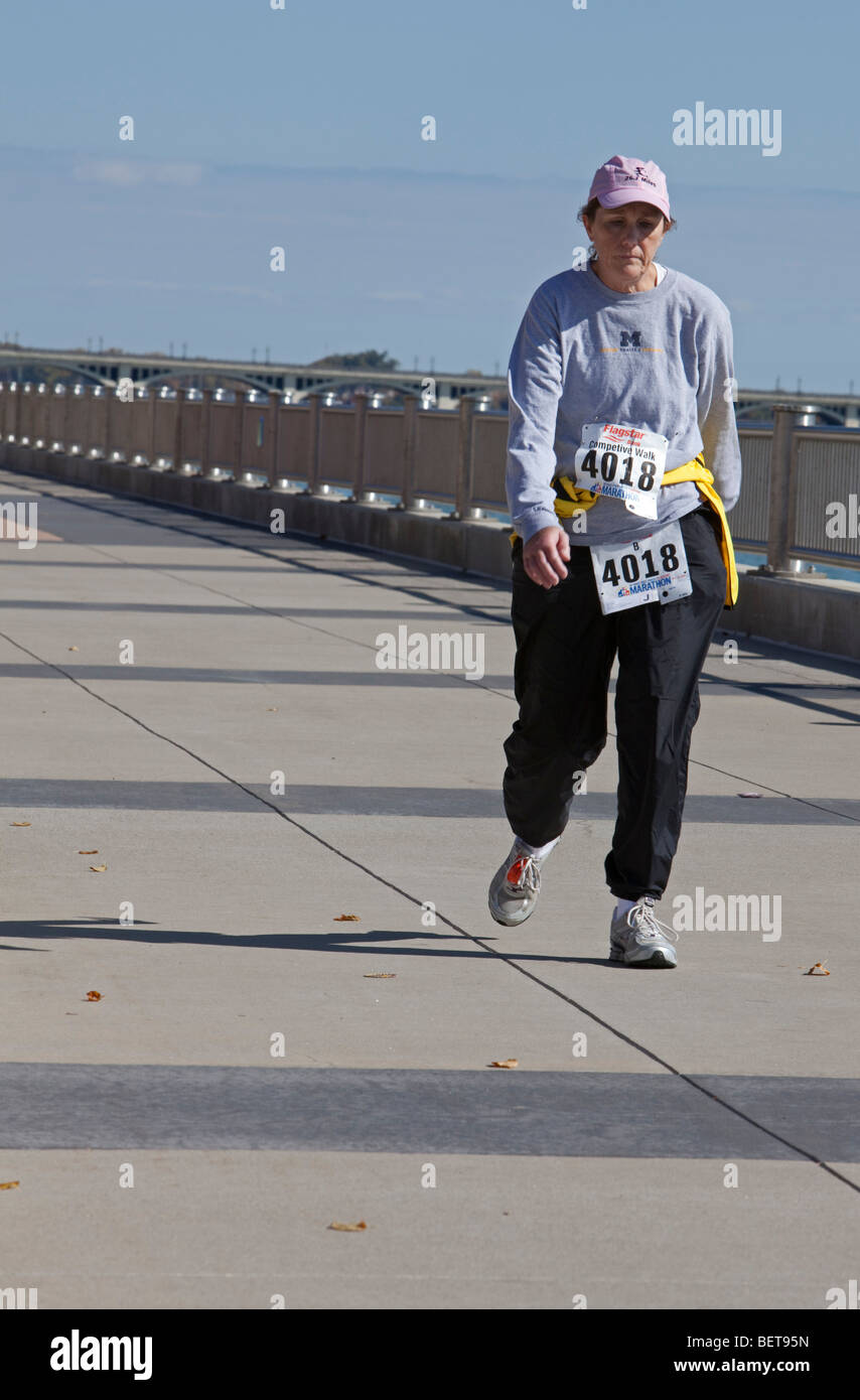 Detroit, Michigan A tired race walker approaches the 24mile mark in
