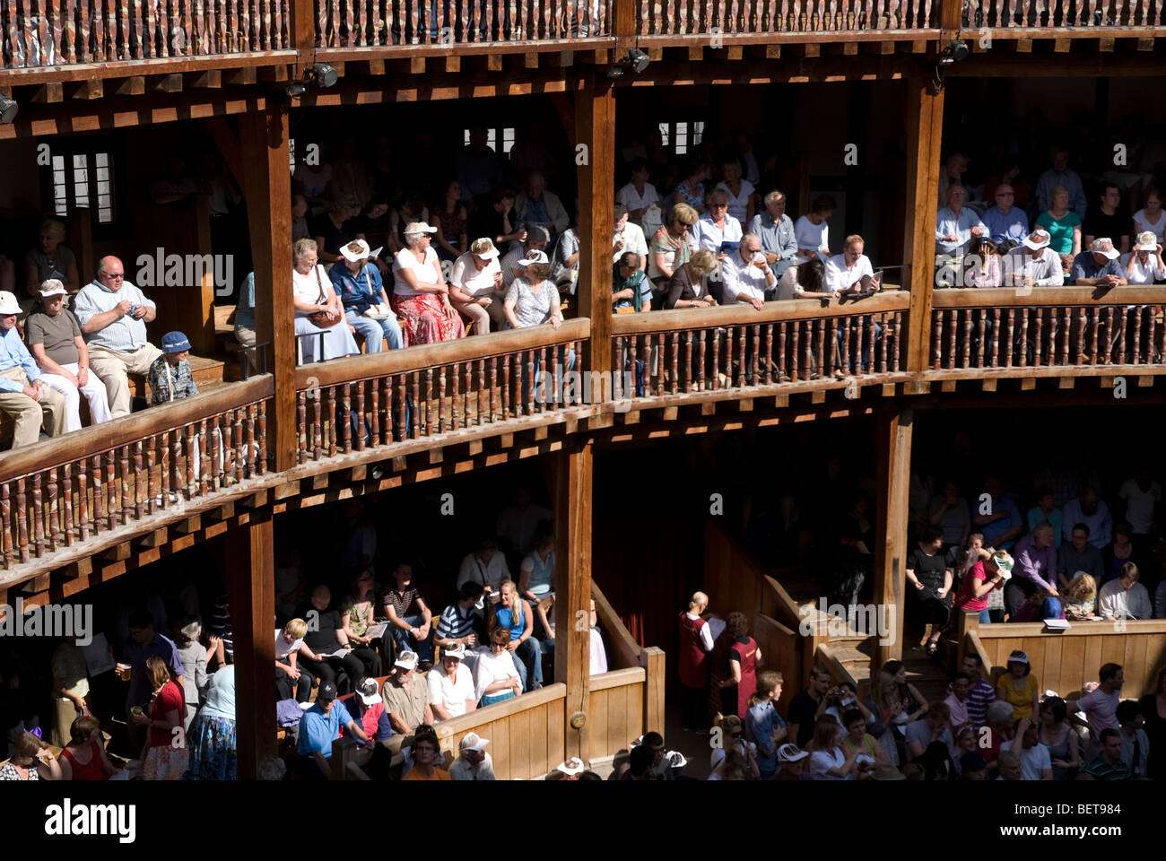 Audience watching a production at the Globe Theatre, Southbank London Stock Photo