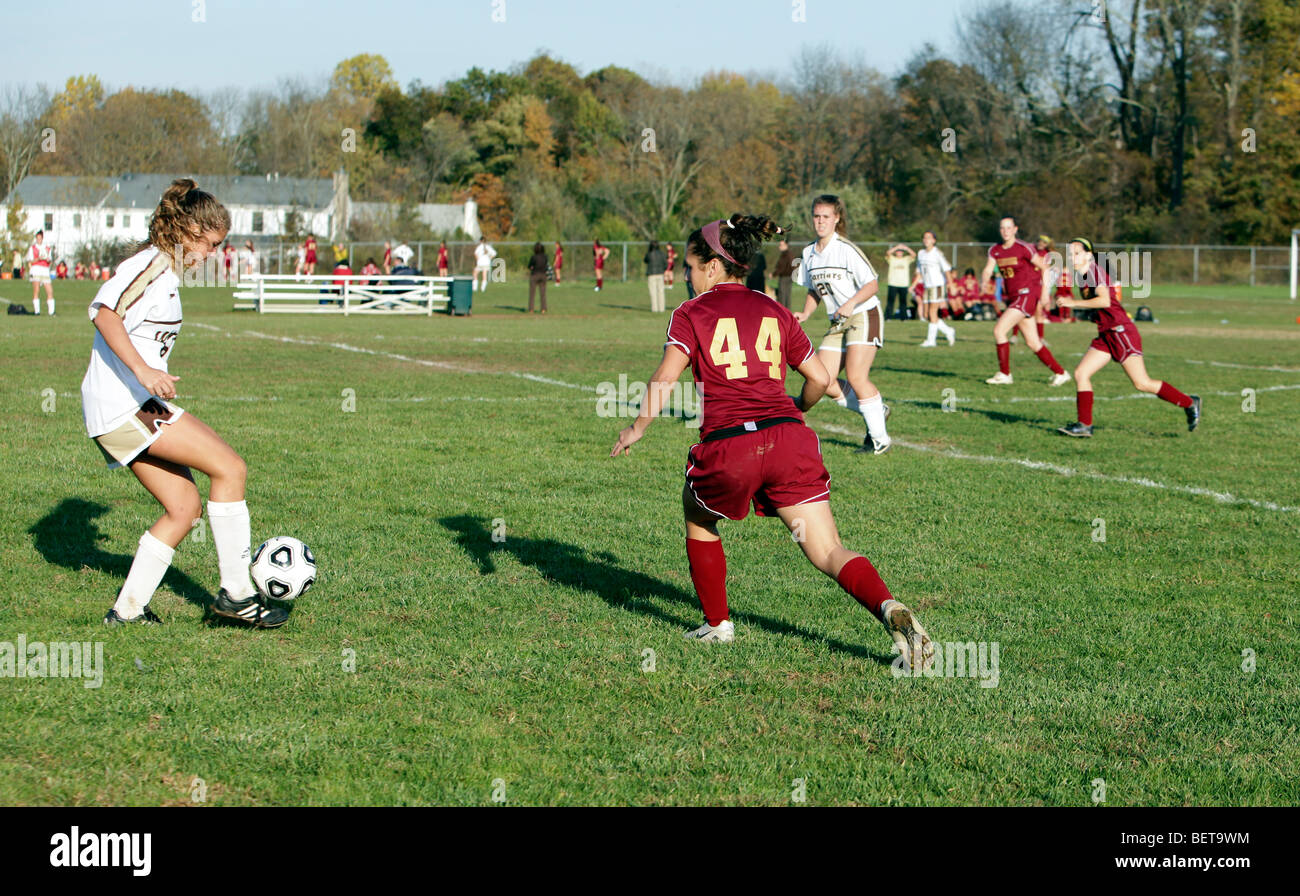 Teenage girls playing high school soccer football Stock Photo Alamy