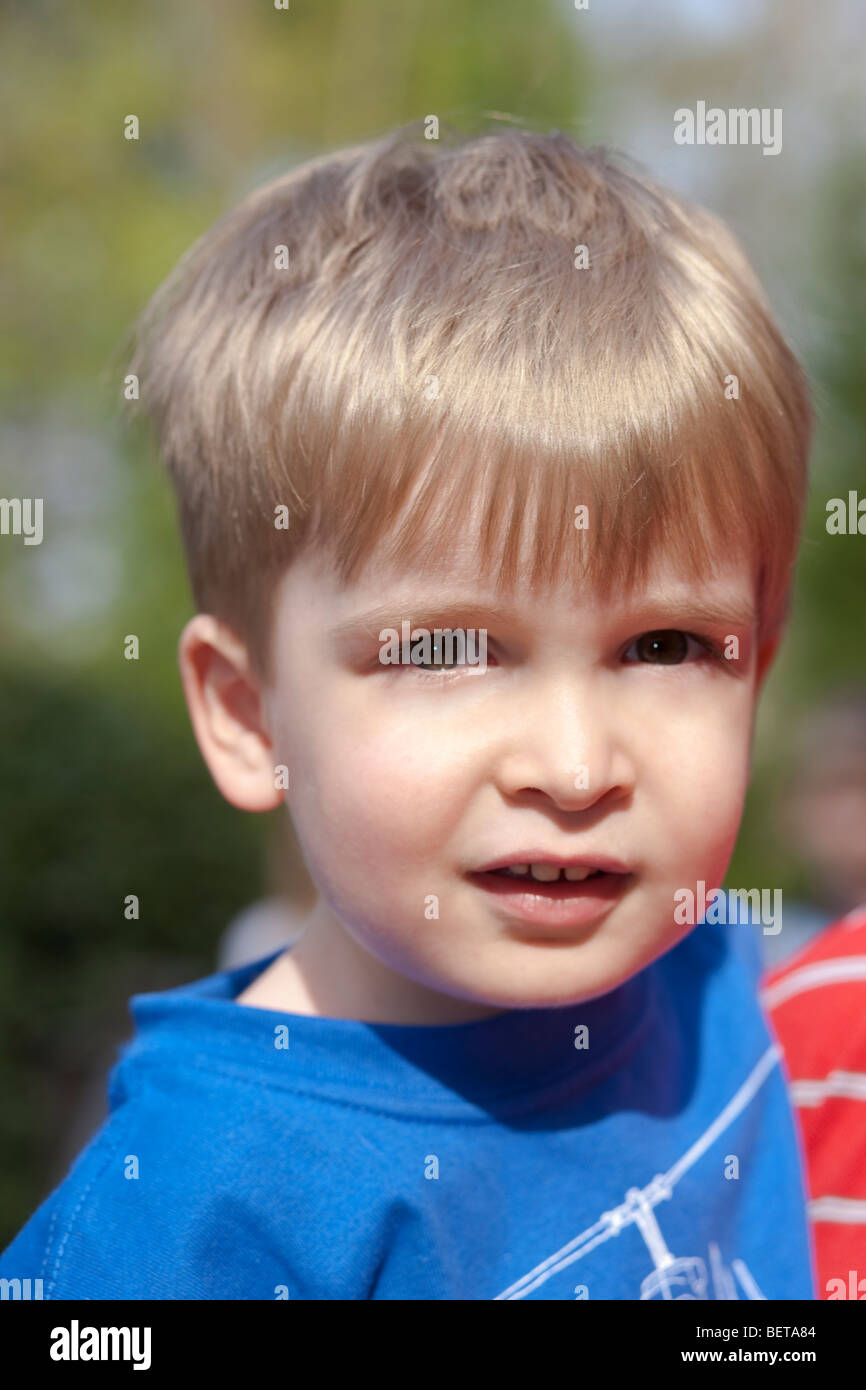 Close-up happy expectant 2-3 year old blond Caucasian boy, shallow depth of  field Stock Photo - Alamy