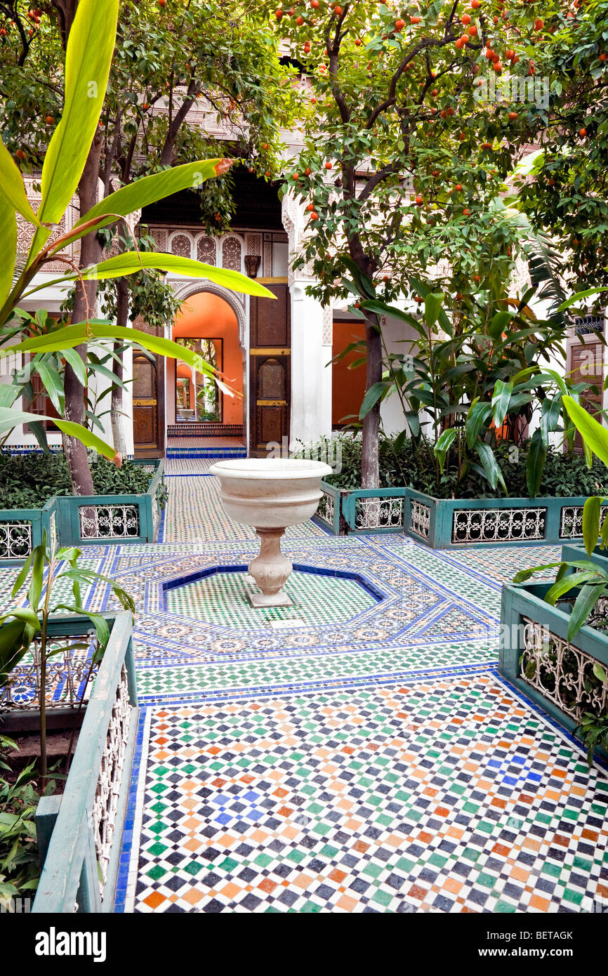 Bahia Palace Courtyard and garden, Marrakesh, Morocco Stock Photo