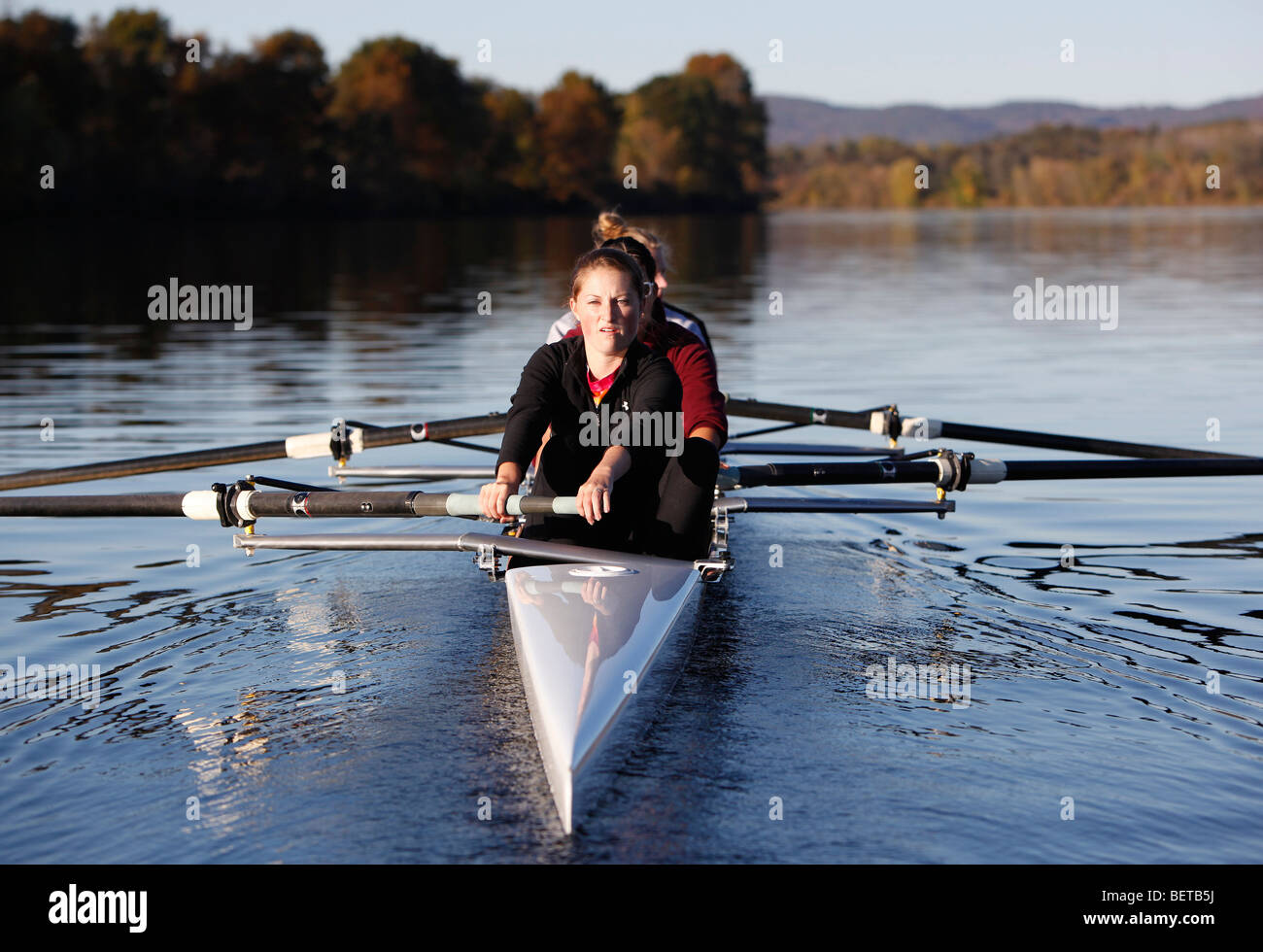 American private high school girls rowing team on the Connecticut River