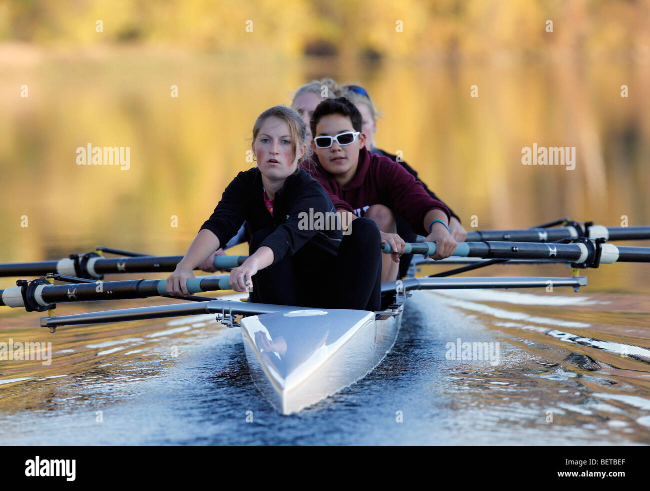 American private high school girls rowing team on the Connecticut River