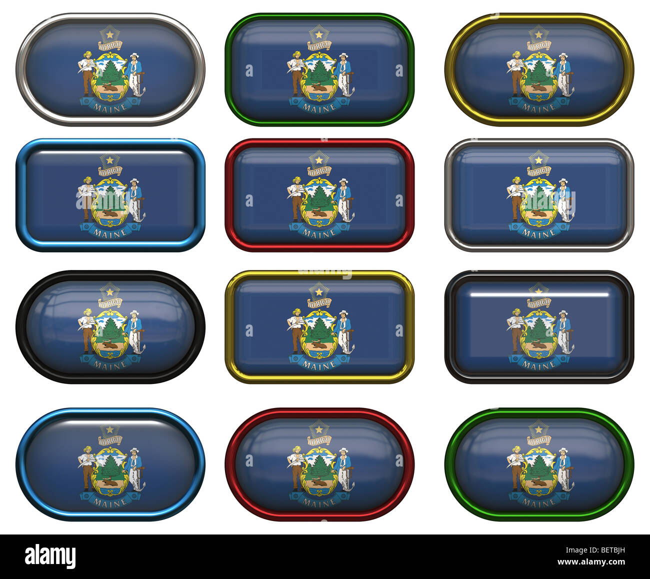 twelve Great buttons of the Flag of maine Stock Photo - Alamy