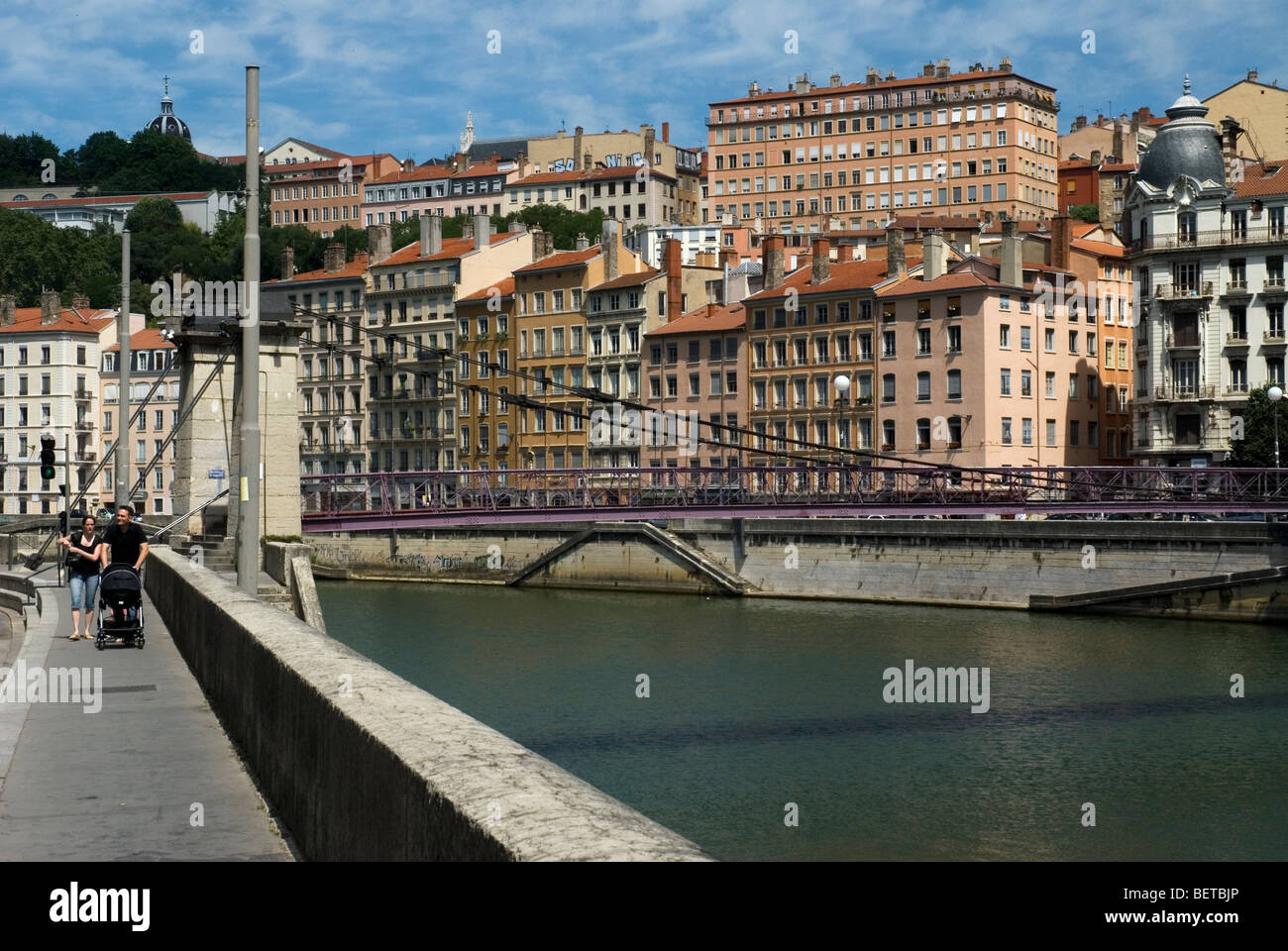 Passerelle St. Vincent, Suspended footbridge over Saone River, Lyon ...