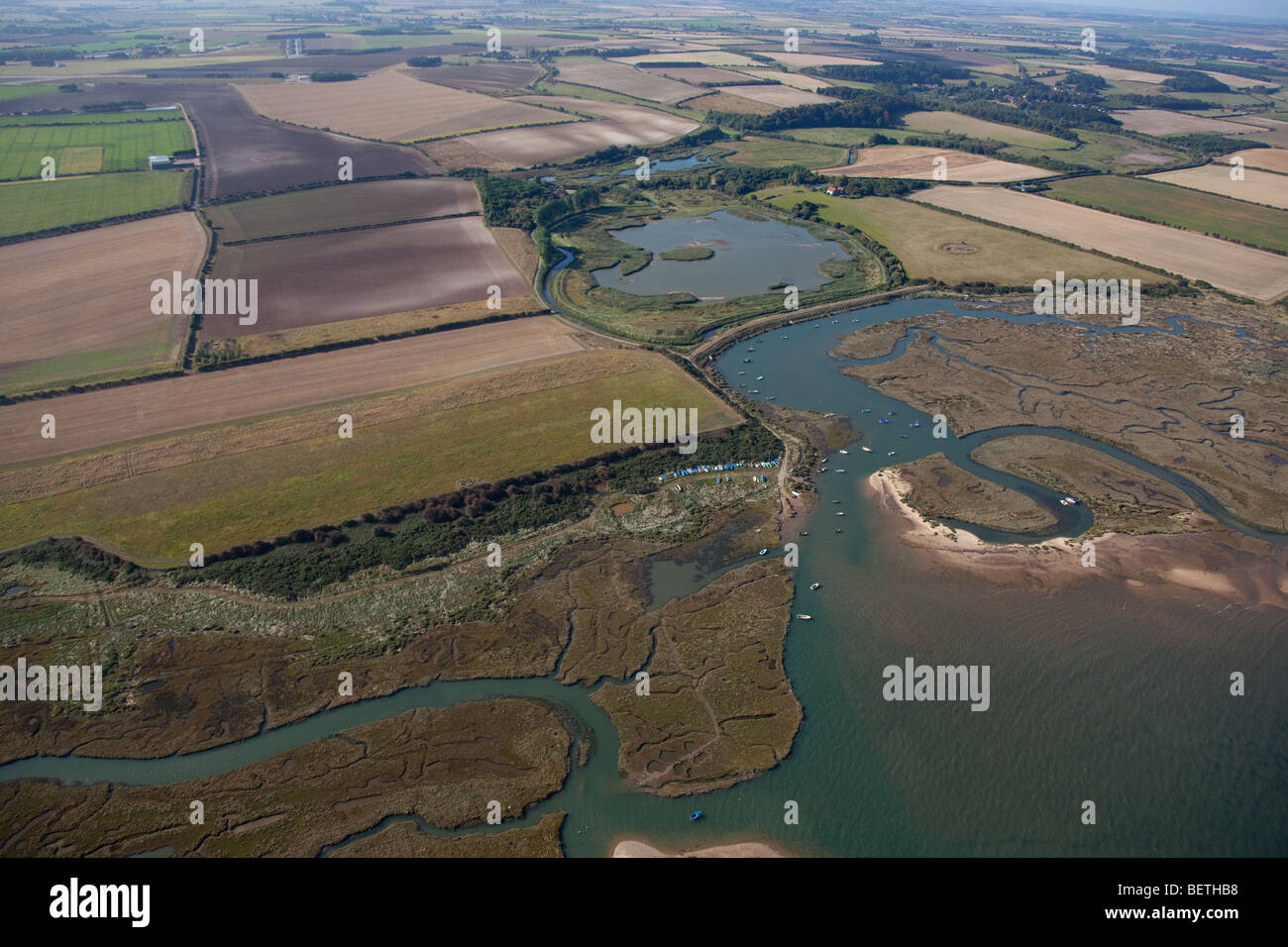 Stffkey Fen & Estuary Norfolk Aerial View Stock Photo