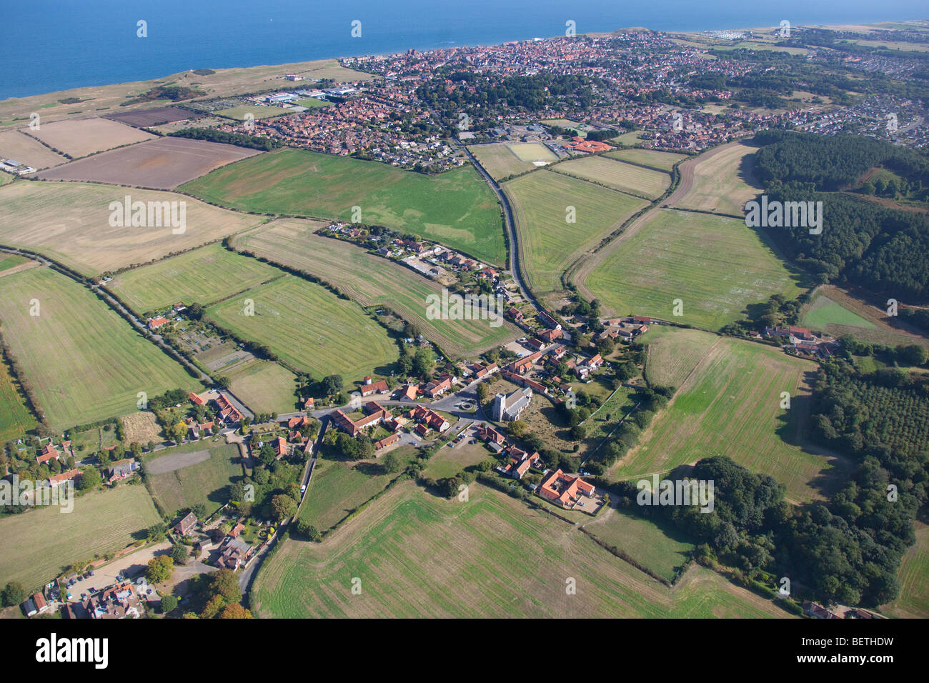 Upper Sheringham & Sheringham Town Norfolk aerial view Stock Photo