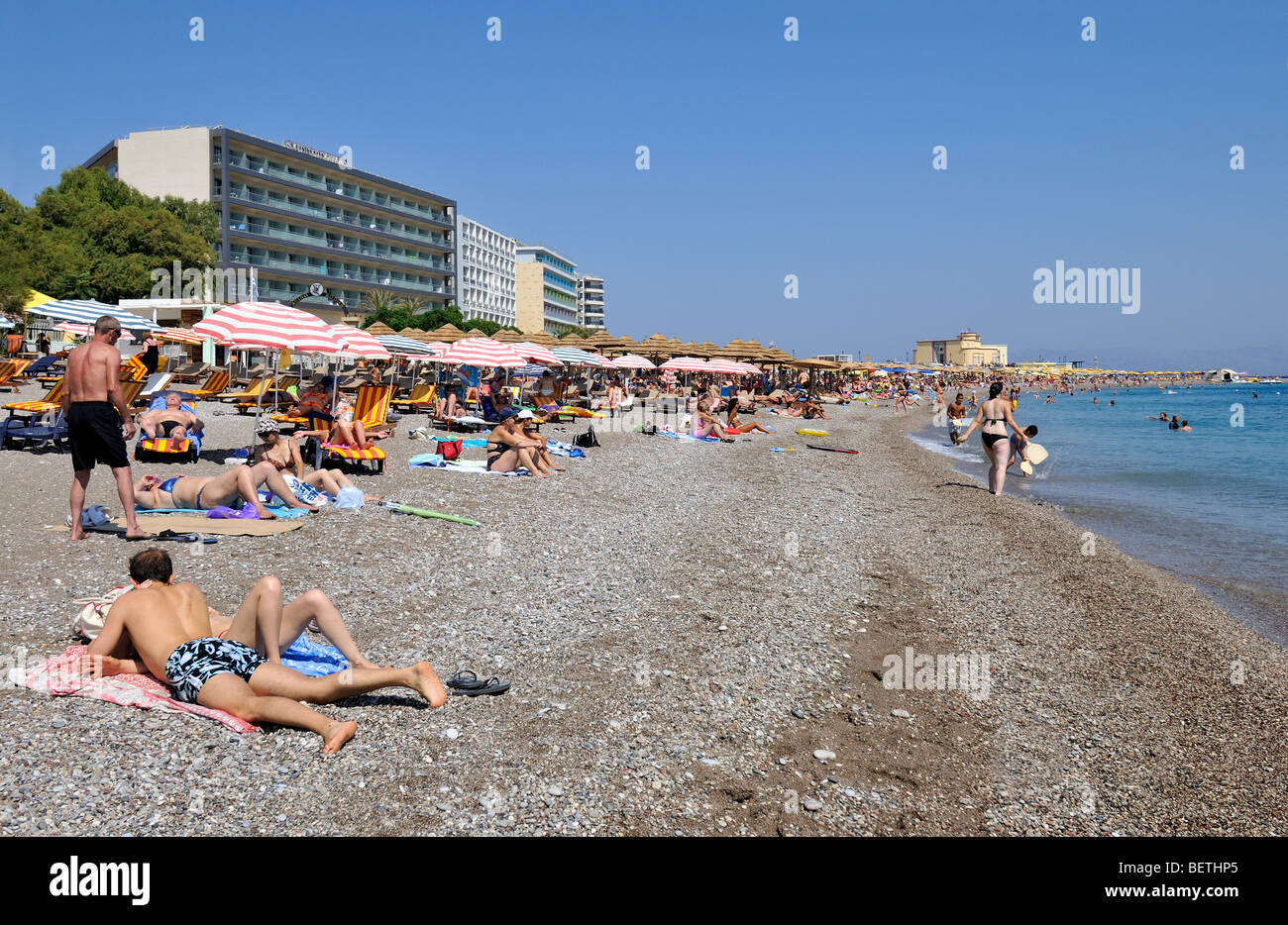 Beach at the city of Rhodes in front of the Casino, Rhodes island, Greece  Stock Photo - Alamy