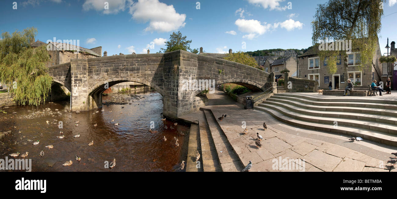 The Old Packhorse Bridge in the Yorkshire town of Hebden Bridge on the