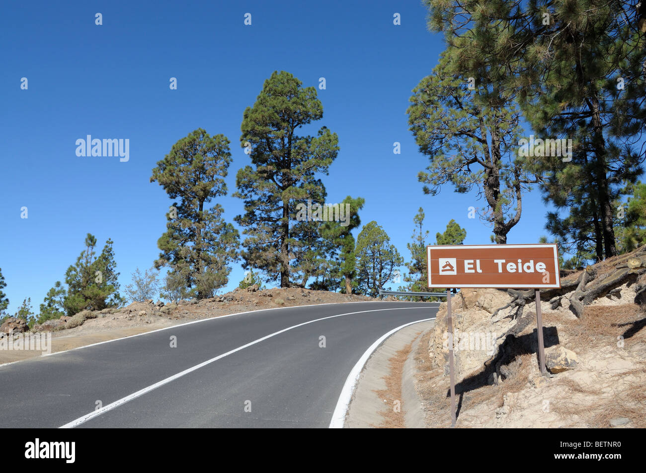 Mountain Road in El Teide National Park, Canary Island Tenerife, Spain Stock Photo