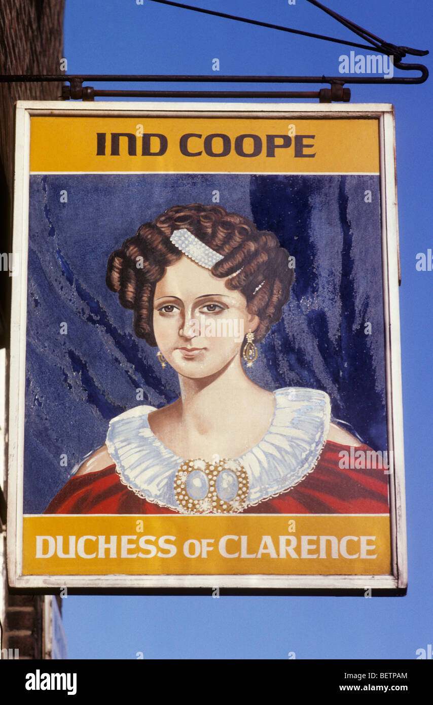 Duchess of Clarence pub inn sign London SW1 English signs portrait board boards England UK public house houses licensed premises Stock Photo