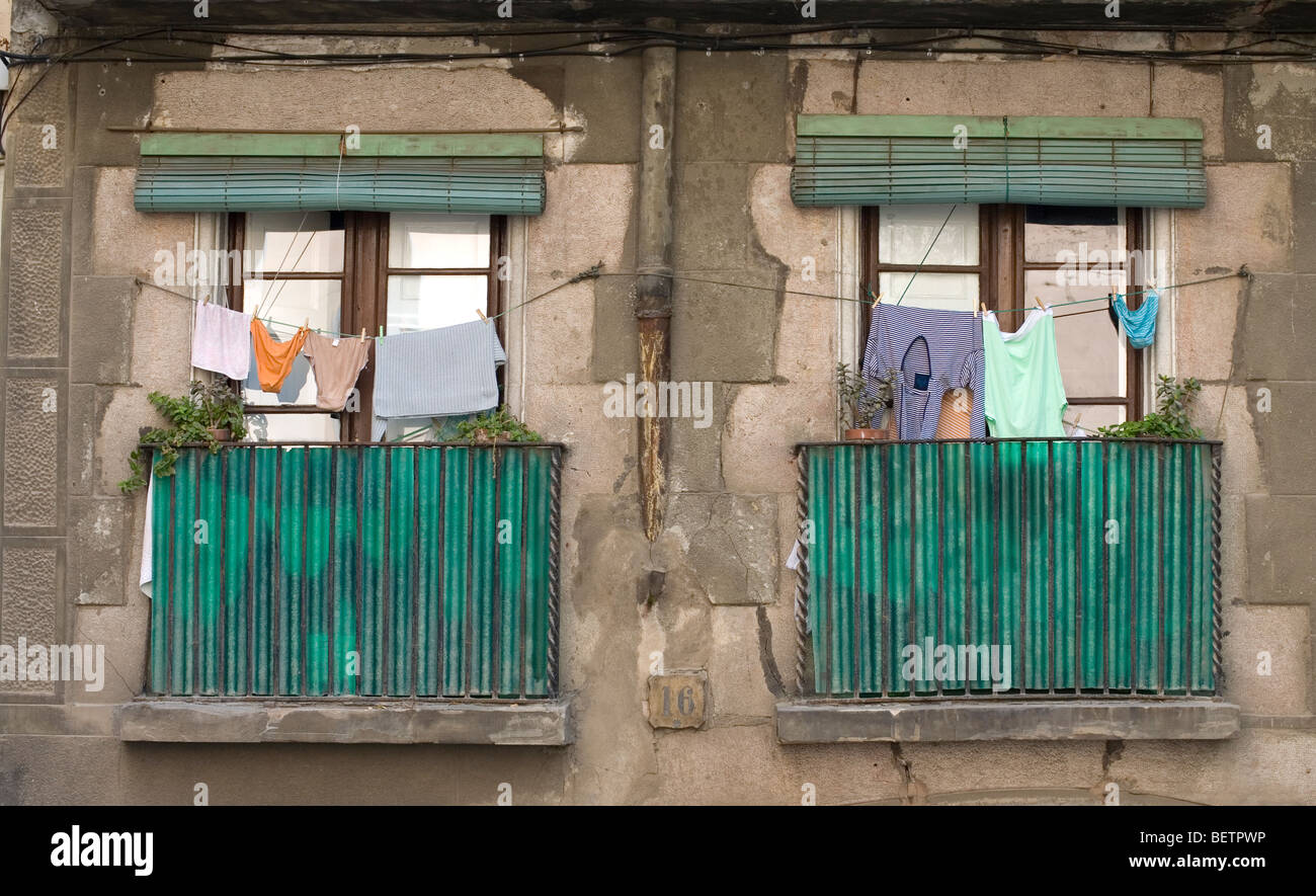 Typical Spanish Balcony At The Gothic District With Washing Line Stock Photo Alamy