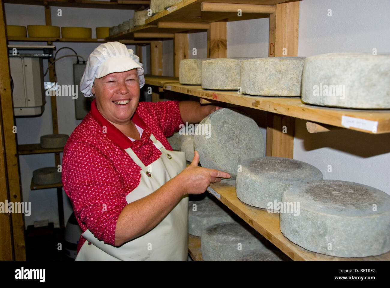 Karen Hindle, artisan cheesemaker, with Little Hereford cheeses