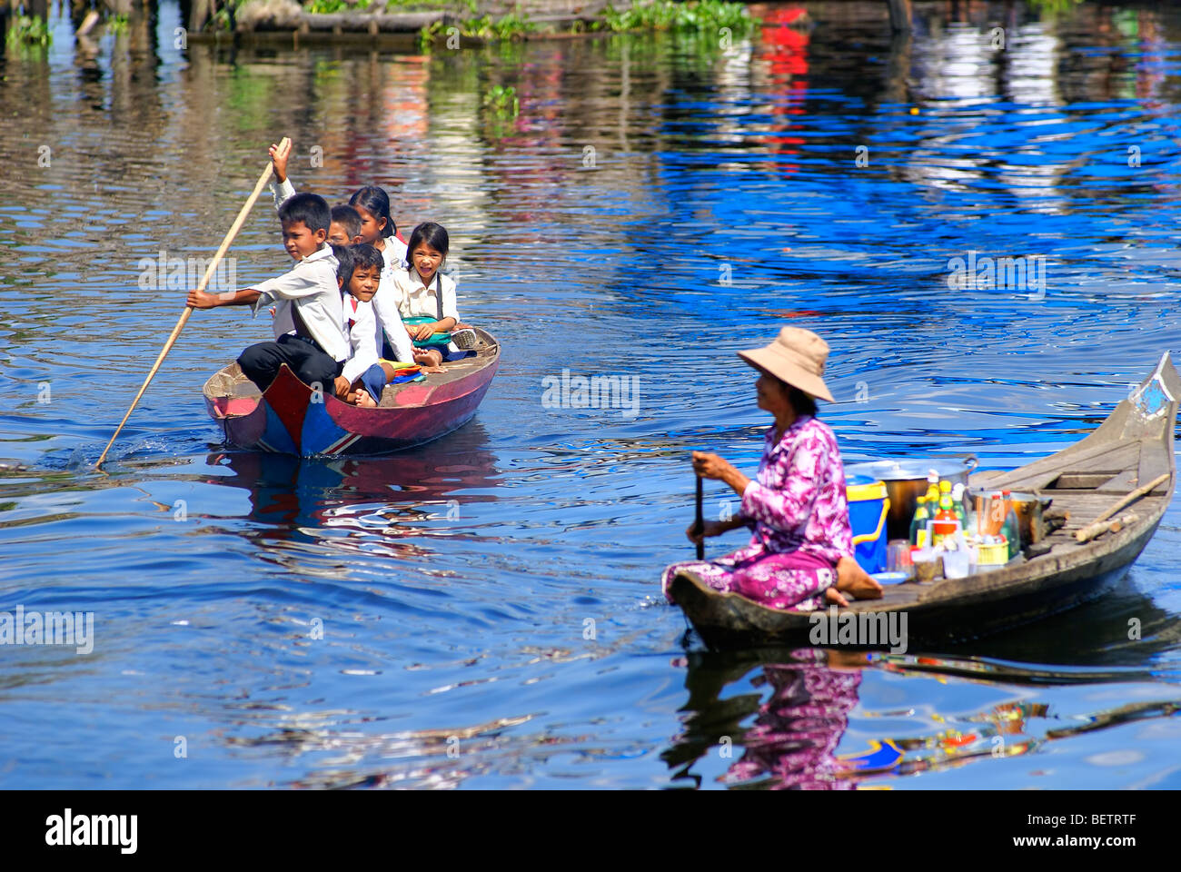 Life on The Tonla Sap Lake, between Battambang and Siem Reap. Cambodia. Stock Photo