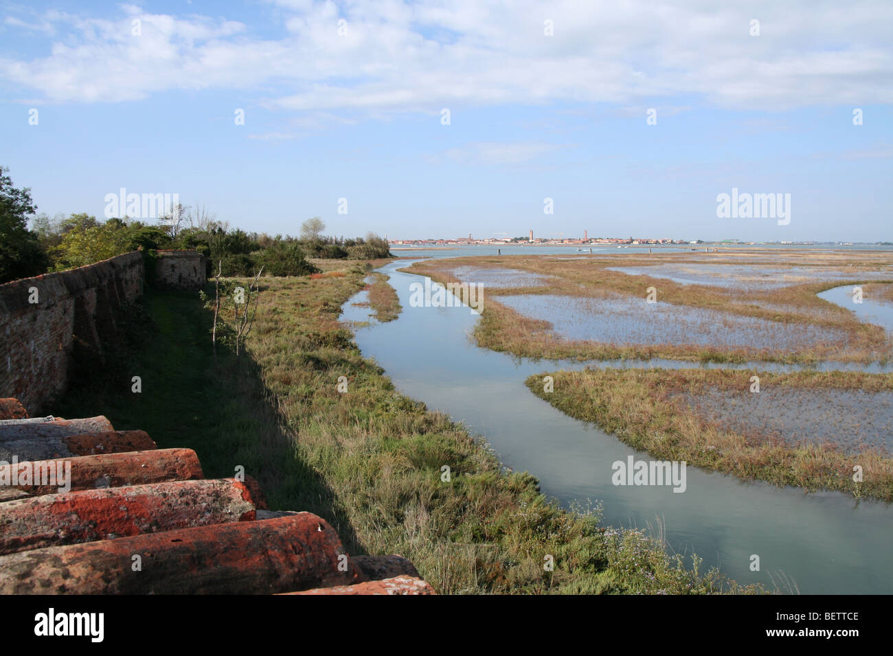 distant islands and channels and salt marsh Venice lagoon from island of Lazzaretto Nuovo Stock Photo