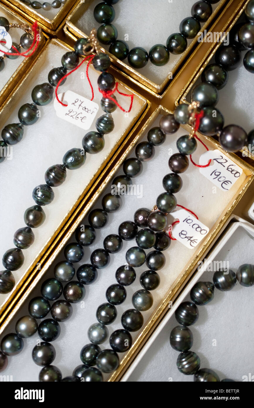 Black Pearl Necklaces Stock Photo