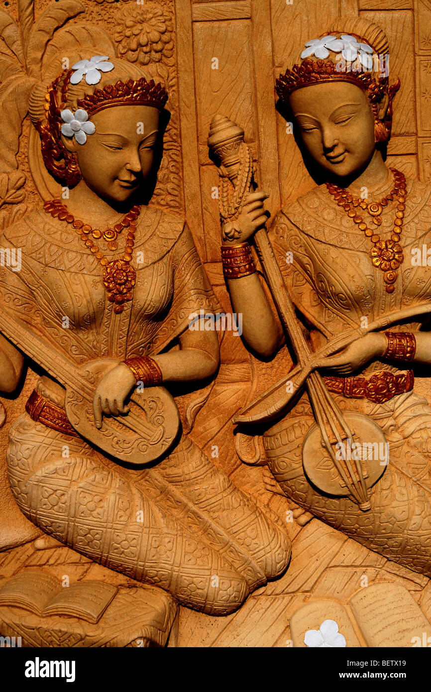 Stone Thai angel carvings , Pattaya , Thailand Stock Photo