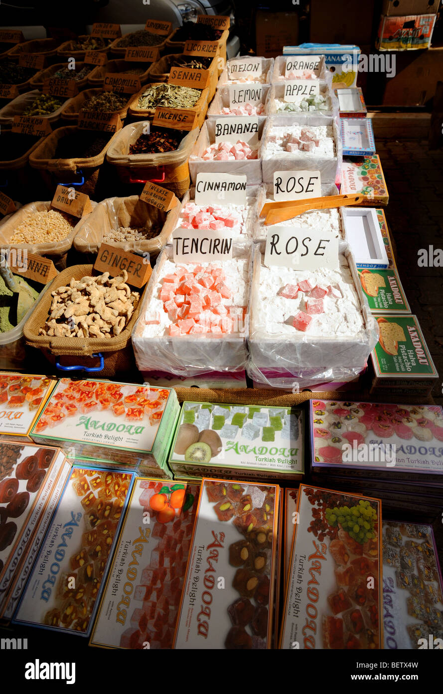 Turkish delight  on sale at the weekly market in Kalkan Stock Photo