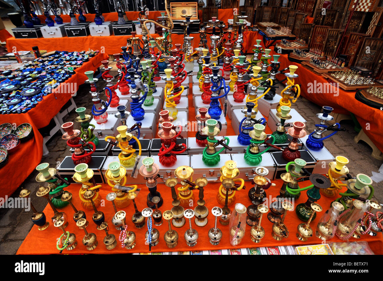 Traditional turkish gifts on sale at the weekly market in Kalkan Stock Photo