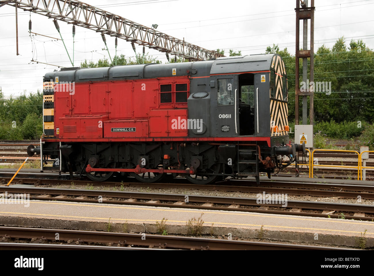 Red diesel locomotive 08611 Downhill CS Stock Photo