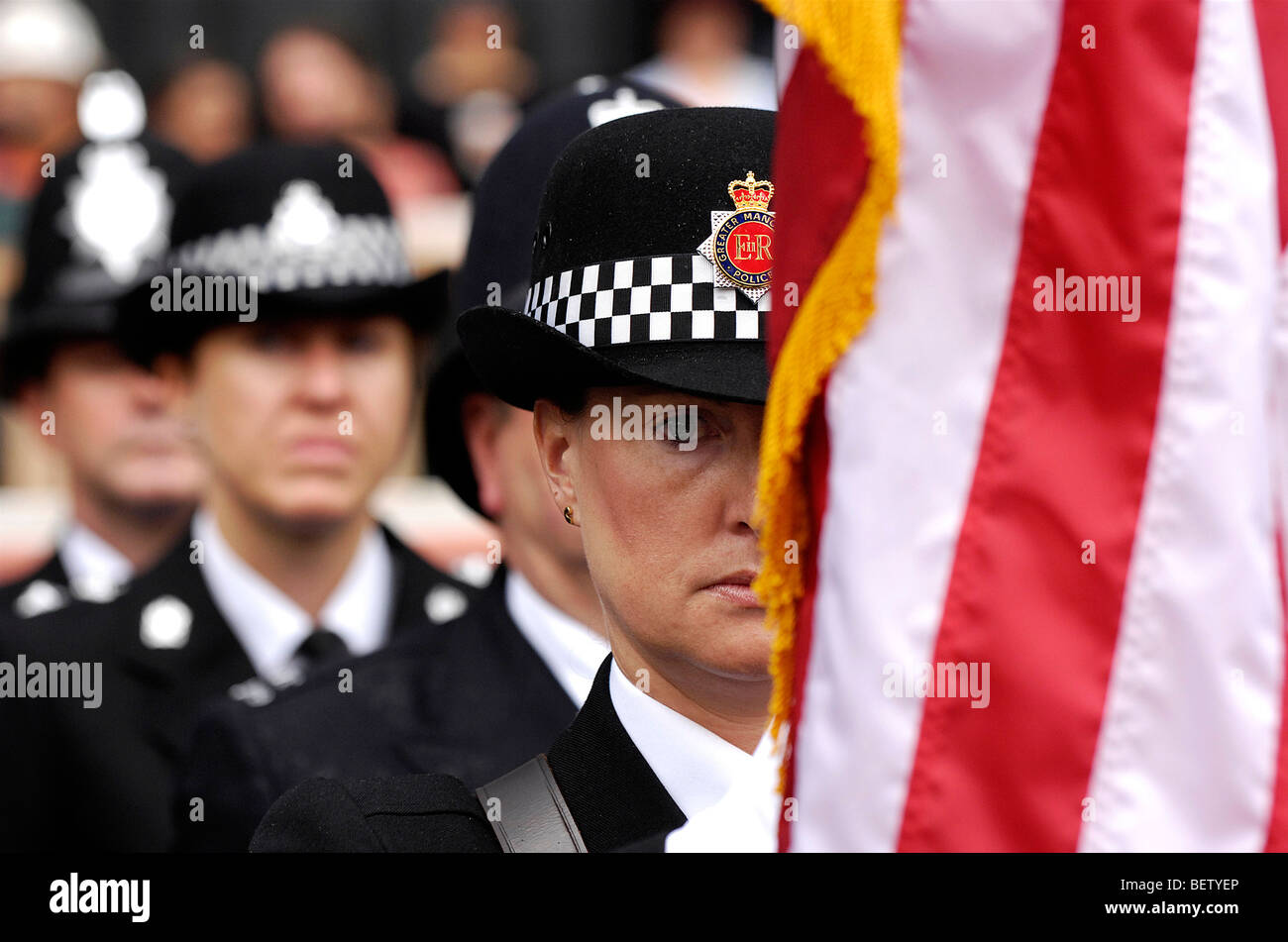 A delegation of police officers attend the 2007 Word Trade Center memorial service in New York. Stock Photo