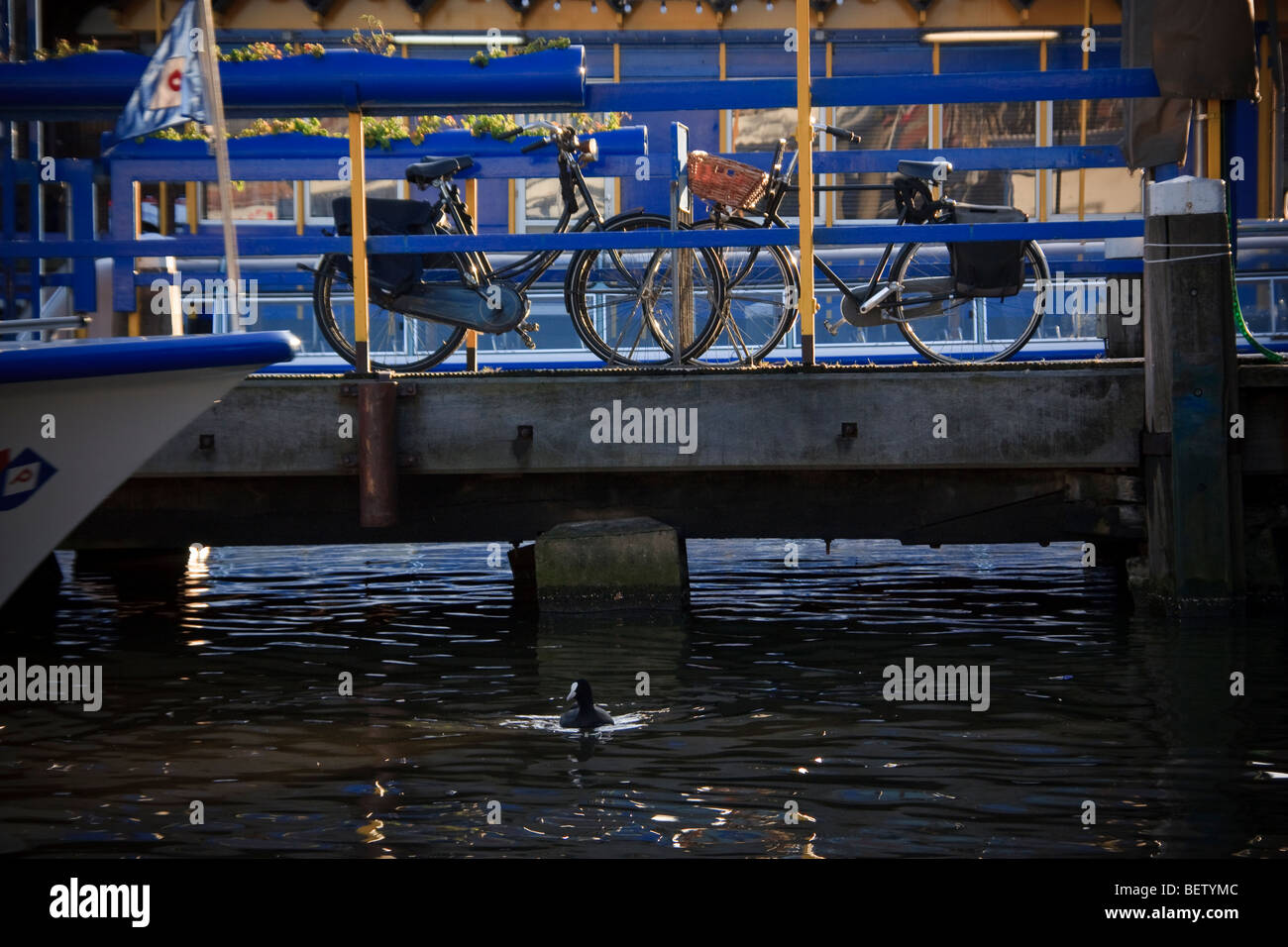 Cycle parked up on canal bridge, Amsterdam, Holland. Stock Photo