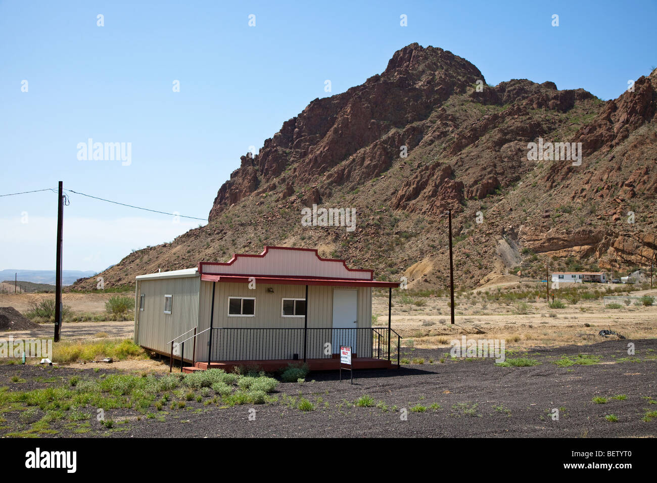 Remote real estate office in desert town of Study Butte Texas USA Stock Photo