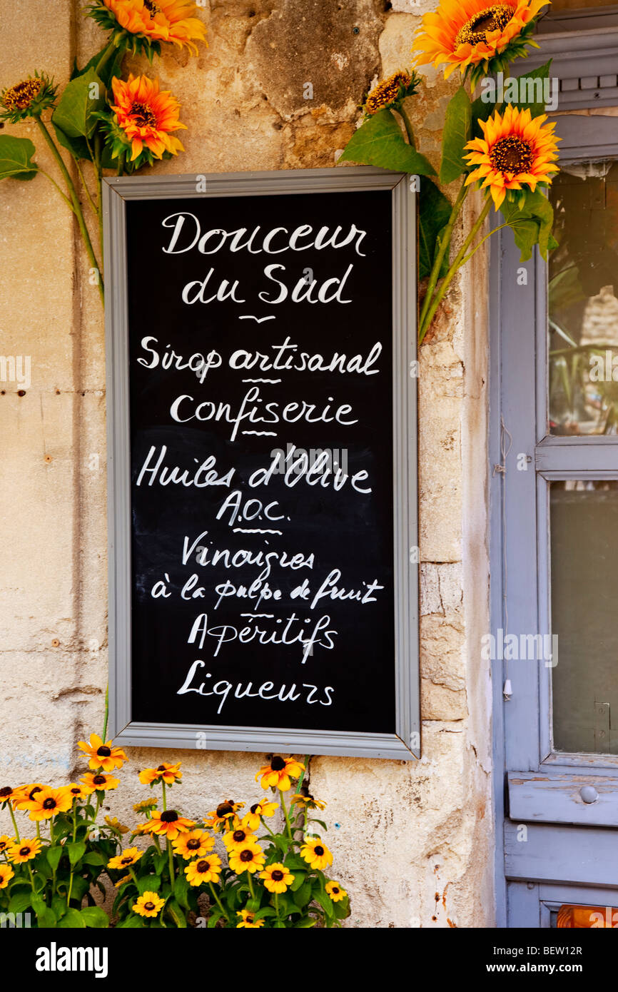 Cafe sign outside of bistro in Gordes Provence France Stock Photo