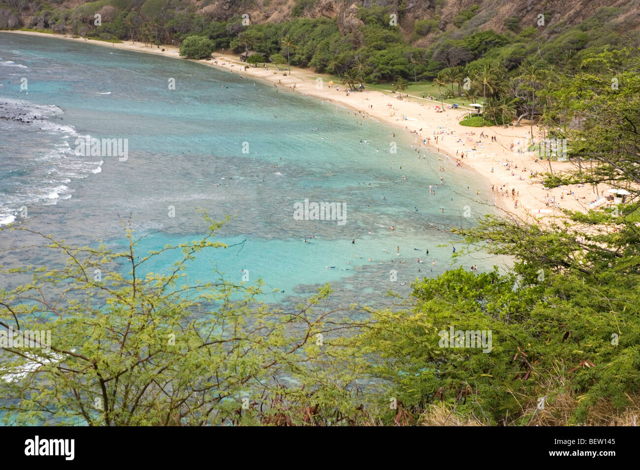 beach at Hanauma Bay, island of Oahu, Hawaii, USA Stock Photo
