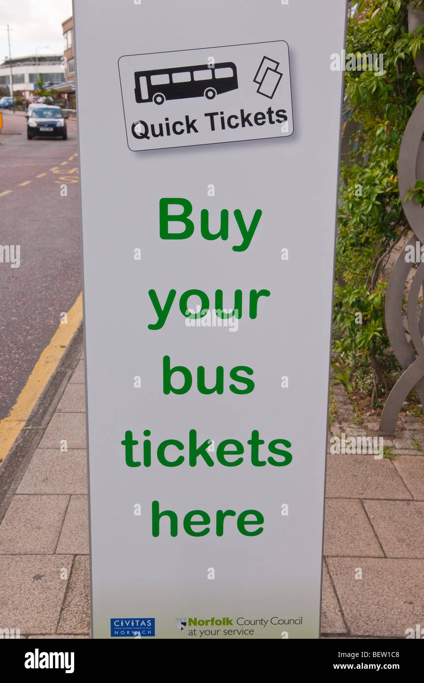 A buy your bus tickets here sign in Norwich,Norfolk,Uk Stock Photo