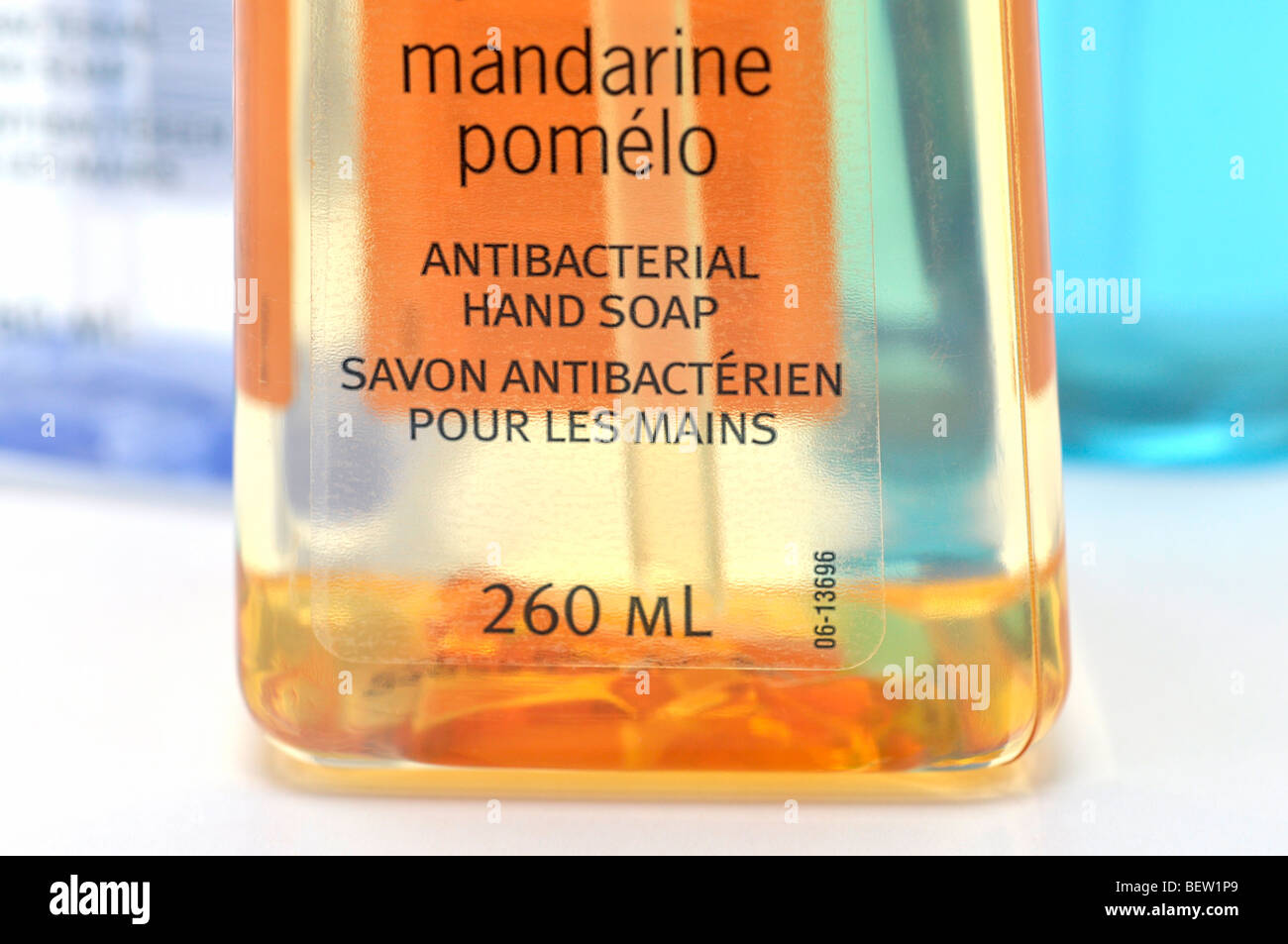 Bottles of Antibacterial Liquid Hand Soap Stock Photo