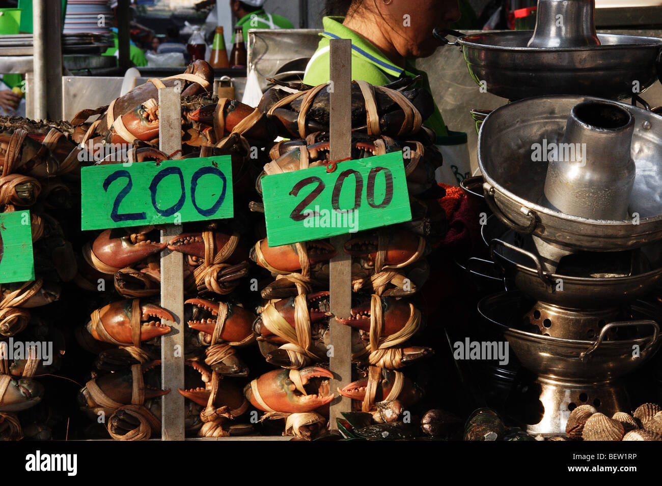 crabs for sale in front of restaurant in chinatown, Bangkok Stock Photo