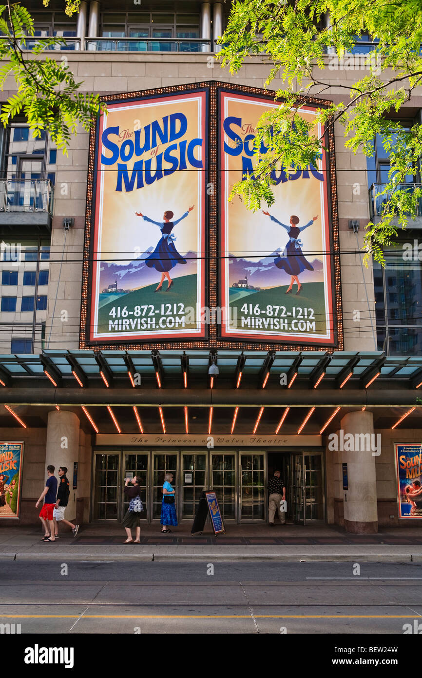 The Princess of Wales Theatre entrance. Billboards announcing 'The Sound of Music' musical. Stock Photo