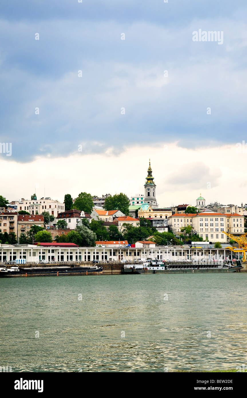 View of Belgrade city from Danube river Stock Photo