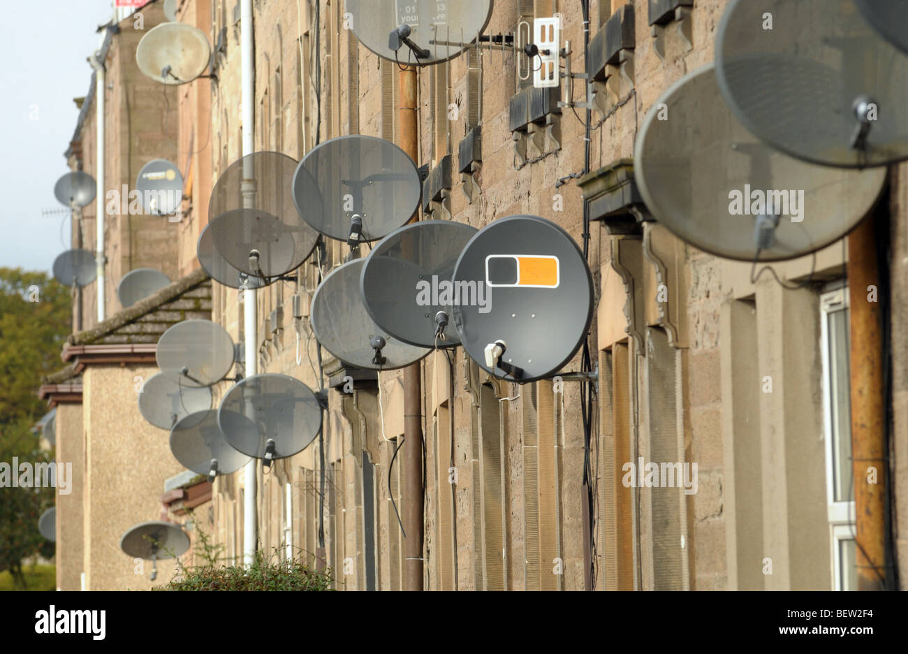 Satellite dishes all over buildings in Perth Scotland Stock Photo Alamy