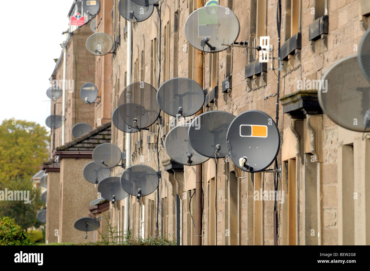 Satellite dishes all over buildings in Perth Scotland Stock Photo Alamy