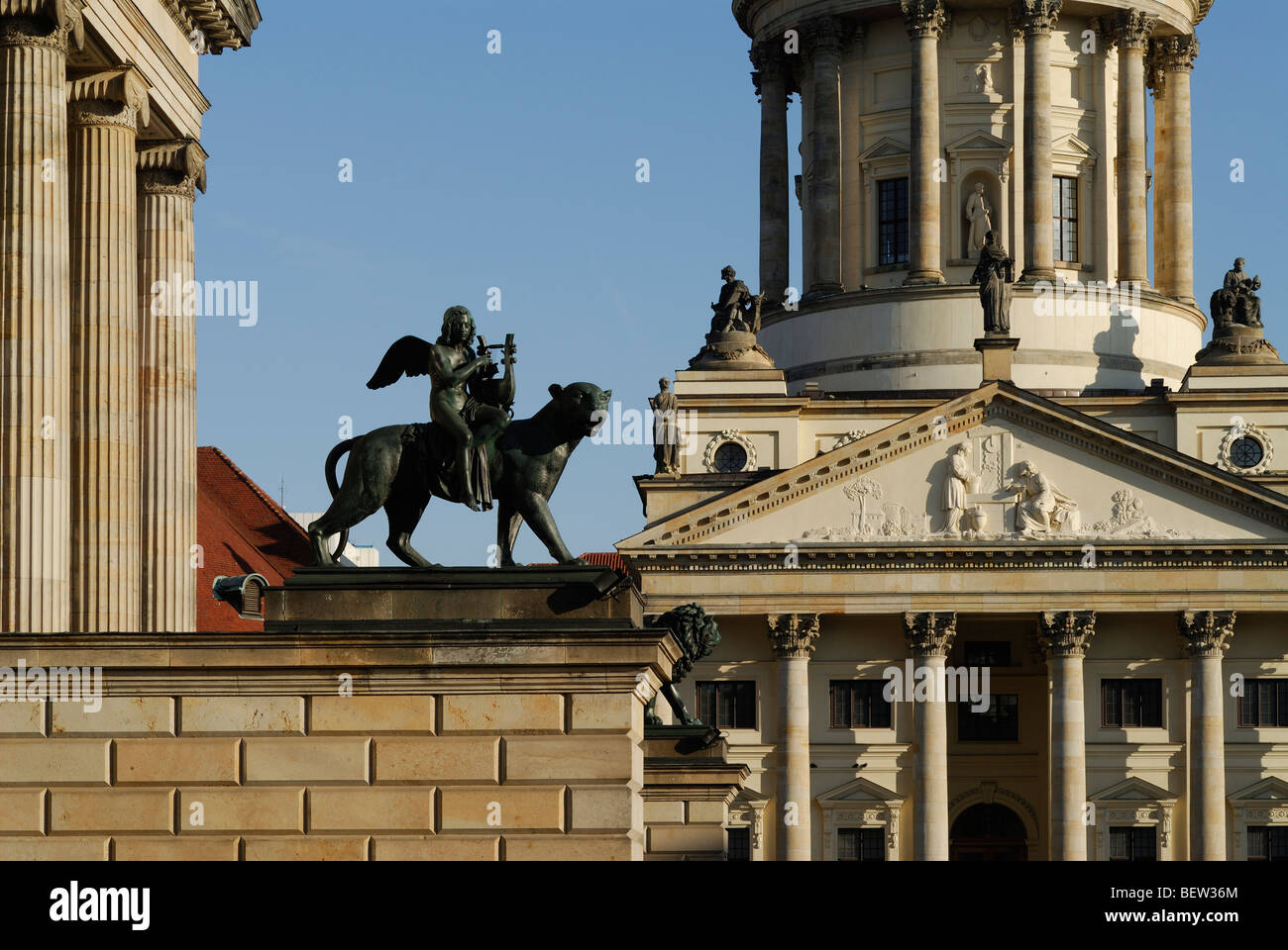 Berlin. Germany. Französischer Dom and the Konzerthaus (left) on Gendarmenmarkt. Stock Photo