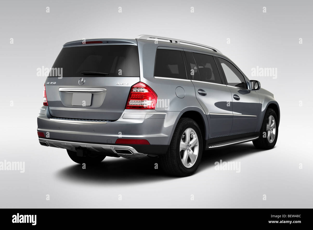 2010 MercedesBenz GLClass GL450 in Silver Rear angle view Stock