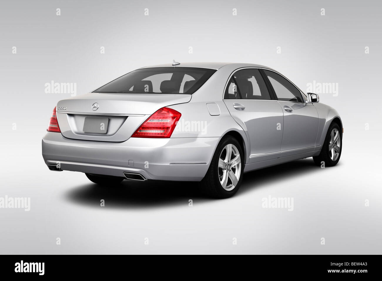 2010 Mercedes-Benz S-Class S550 in Silver - Rear angle view Stock Photo
