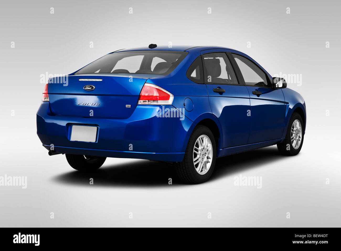 2010 Ford Focus SE  in Blue - Rear angle view Stock Photo