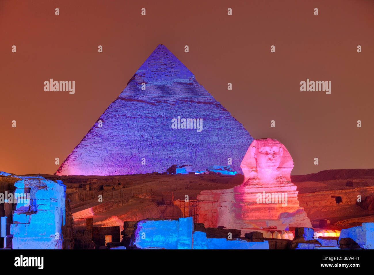 Light and Sound Show at Pyramids of Giza, Cairo, Egypt Stock Photo