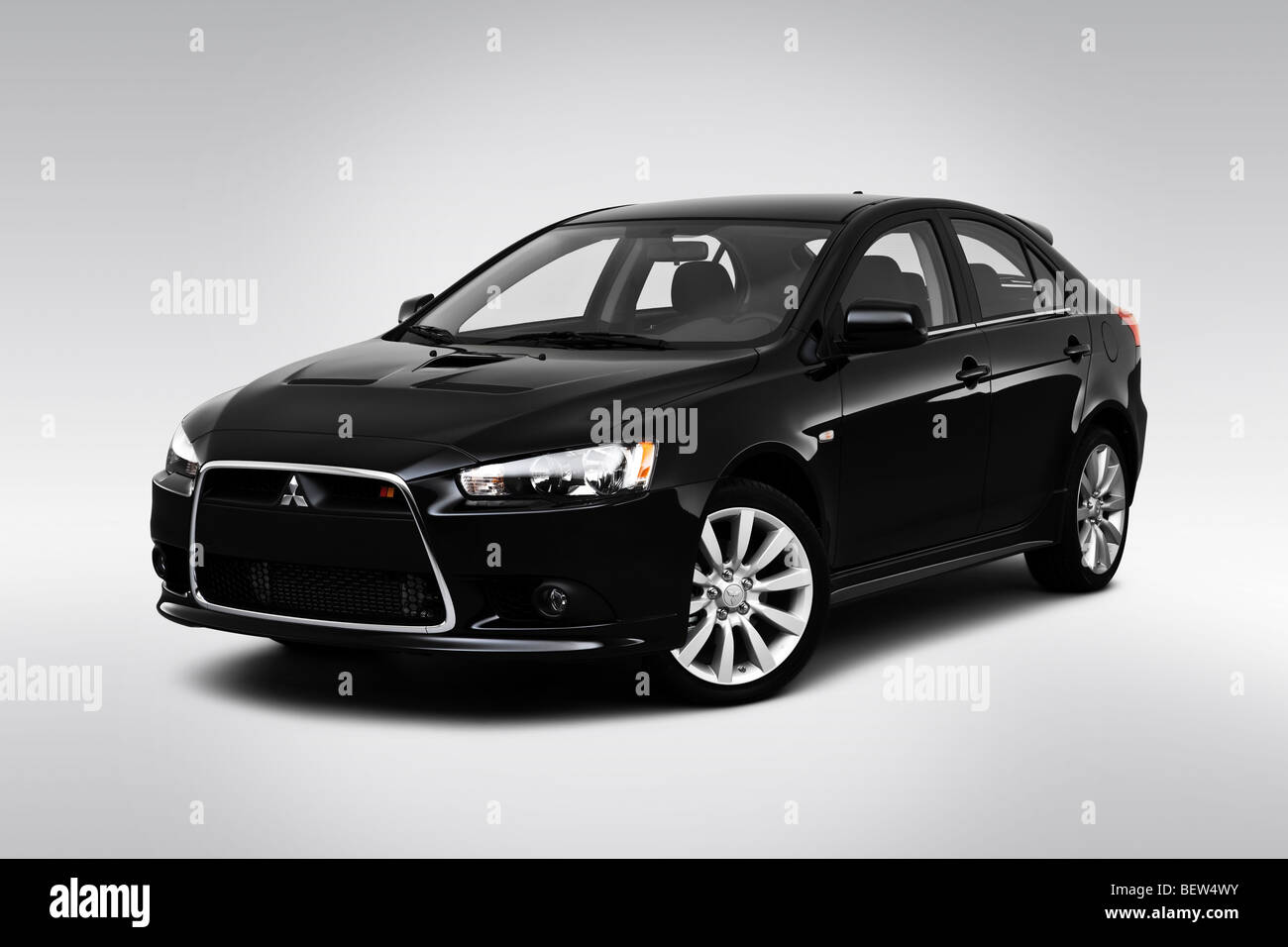 2010 Mitsubishi Lancer Sportback Ralliart in Black - Front angle view Stock Photo