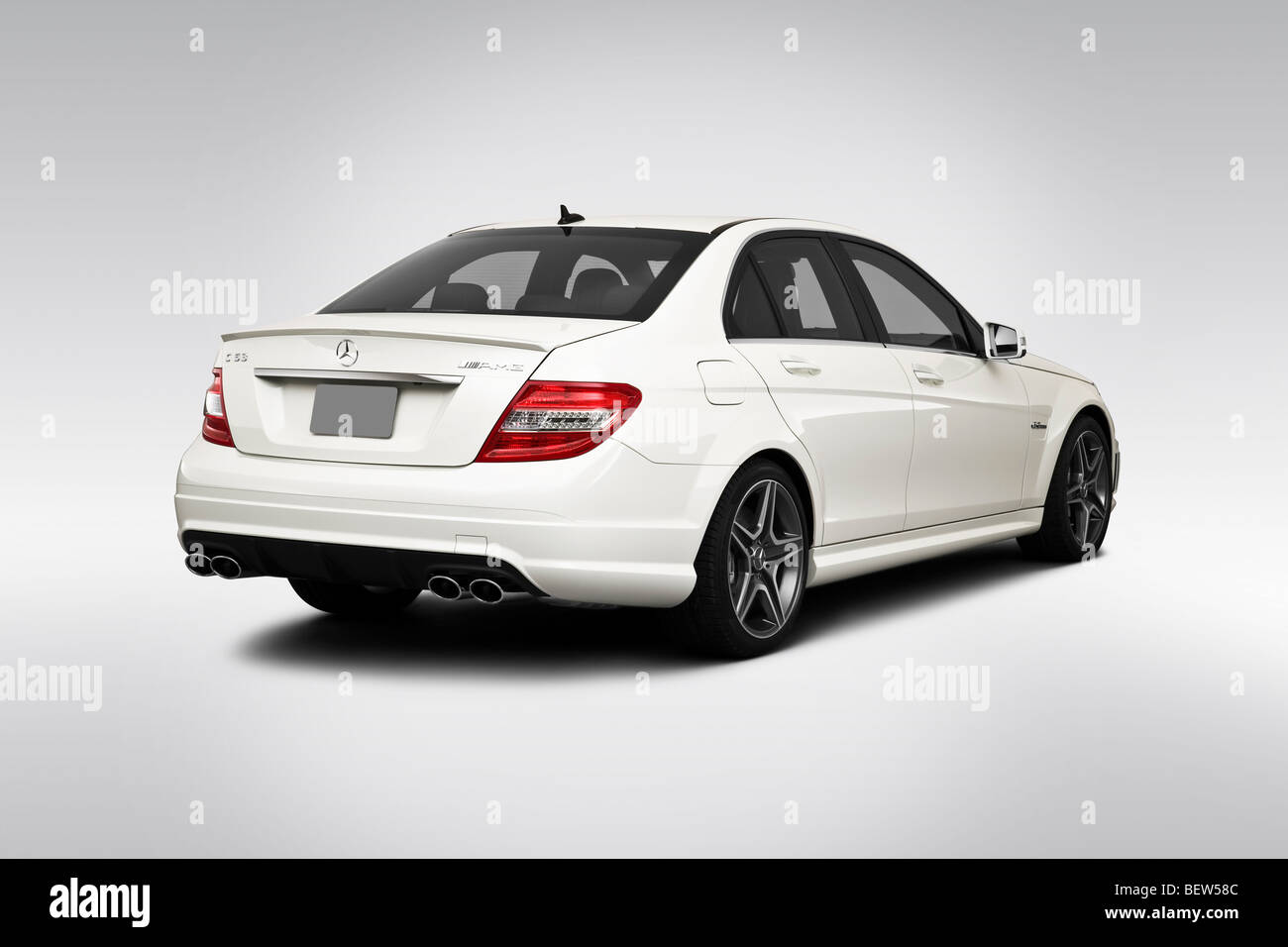 2010 Mercedes-Benz C-Class C63 AMG in White - Rear angle view Stock ...