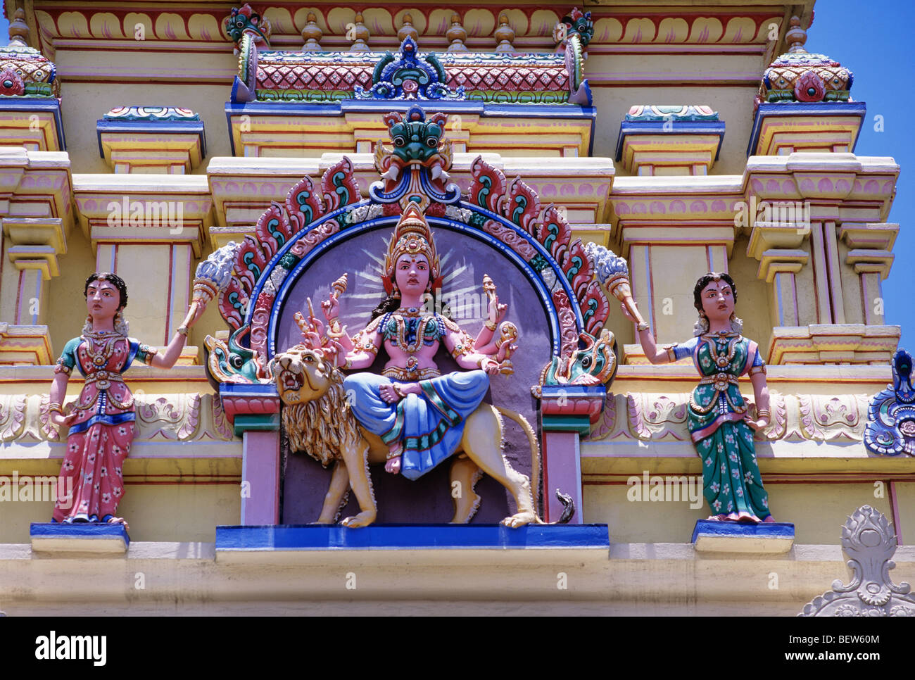 The ornate Tamil Temple of SaintCroix overlooks Port Louis, the