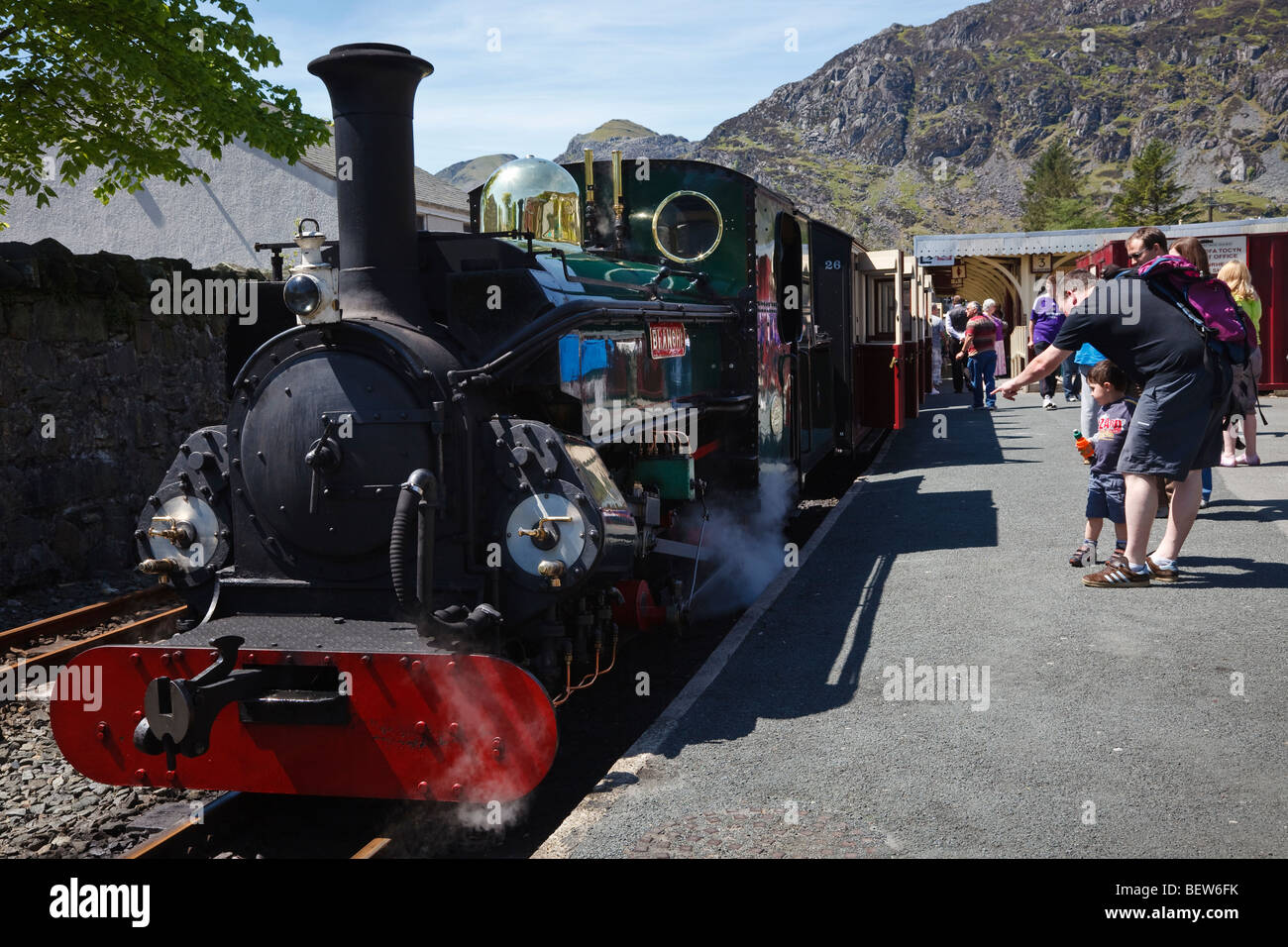 Narrow gauge steam engine at Blaenau Ffestiniog station, Ffestiniog