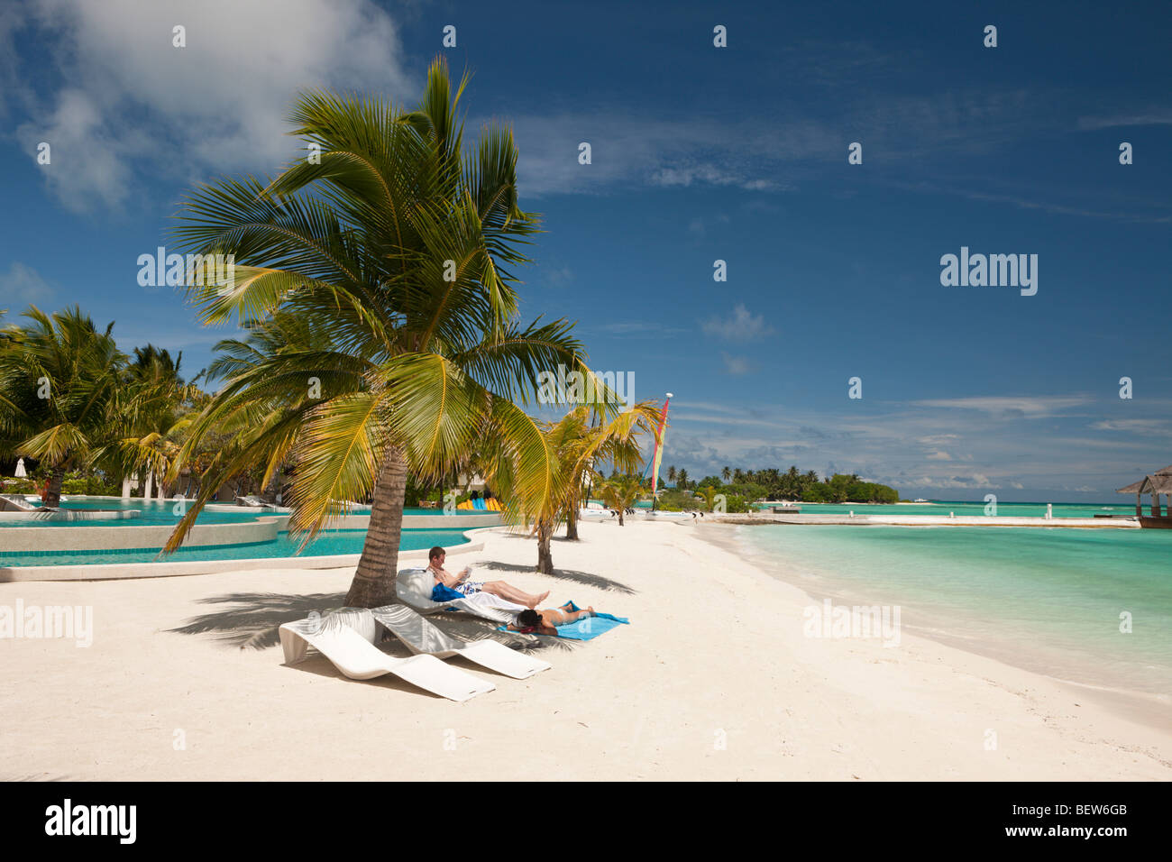 Beach of Maldive Island Kandooma, South Male Atoll, Maldives Stock Photo